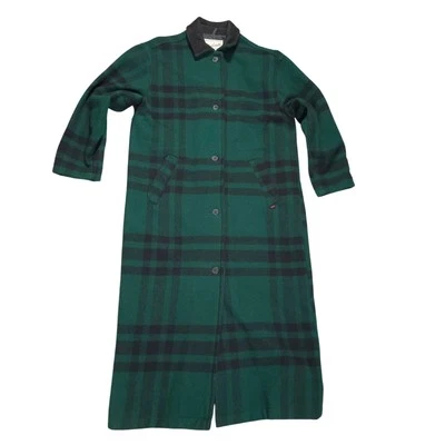 Gabardina vintage Woolrich verde/negro a cuadros lana/cuero para mujer talla M EE. UU. Foto 1 de 4