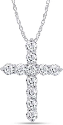 Collar Colgante Cruz Religiosa Diamante Corte Redondo 1.25 Ct 14K WG Cultivado en Laboratorio Foto 1 de 4