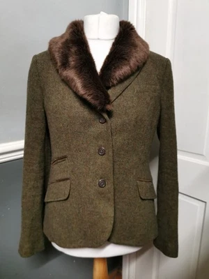 JOULES 'Cressida' Herringbone Tweed Jacket detatchable fur collar  Size 16 £199 - Image 1 of 4