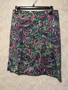 Talbots Green Paisley Floral Print Straight Pencil Knee Skirt SZ 4P - Picture 1 of 4