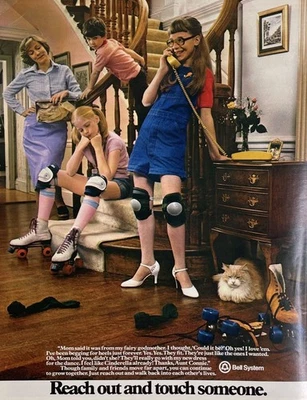 Bell System Reach Out & Touch Someone Vintage Print Ad 1980 u Girl Skates Heels - Image 1 of 4