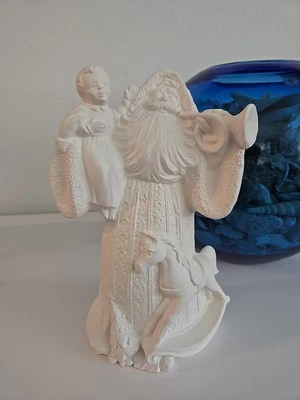 READY TO PAINT Ceramic 9.25" Santa Rocking Horse Child Horn FATHER CHRISTMAS - Image 1 of 4
