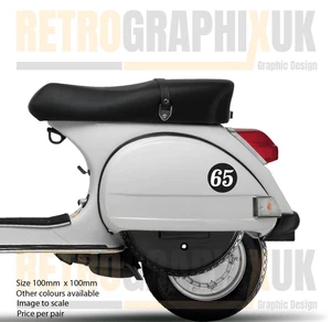Vespa Lambretta Racing Number Stickers x2 Personalised Circle decals 100mm - Picture 1 of 10