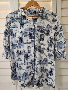 Karl Lagerfeld Paris Scenes Hemd mit Knopfleiste Damen blau/weiß Größe L - Bild 1 von 9