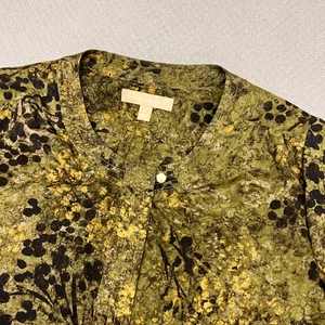 Banana Republic Silk Top Womens 2 Green Floral Art Blouse Boho Peasant - Picture 1 of 8
