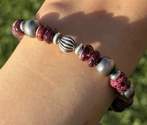 Lila stachelige Auster 7 Zoll Sterlingsilber Perlen Perlenarmband - Bild 1 von 12