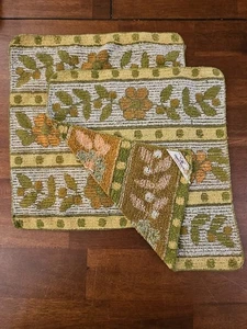 2 Cannoni Vintage Famiglia Reale Flower Power Mid Mod anni 70 Panno Arancione Verde - Foto 1 di 7