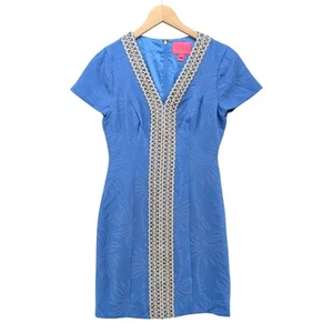 Lilly Pulitzer Arie Stretch Shift Dress Bennet Blue Pucker Jacquard Size 2 - Picture 1 of 10