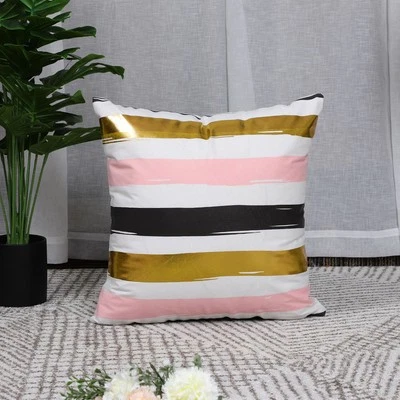 Gold Stamping Soft Outdoor Square Throw Pillow Covers Set Color Stripe - Image 1 of 4