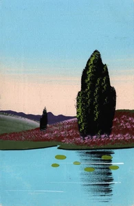 Postal vintage pintada a mano de naturaleza, árboles, lago B260 - Imagen 1 de 2