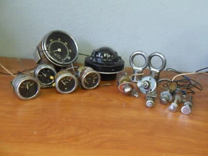 Vtg Chris-Craft Boat Stewart Warner Tachometer W Cable Gauges & Switches Compass - Picture 1 of 23