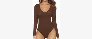 MANGOPOP Langarm-Body mit tiefem V-Ausschnitt für Damen Größe Small - Bild 1 von 2
