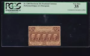 US 25c Fractional Currency 1st Issue Perf w/o Monogram FR 1280 PCGS 35 (035) - Picture 1 of 2