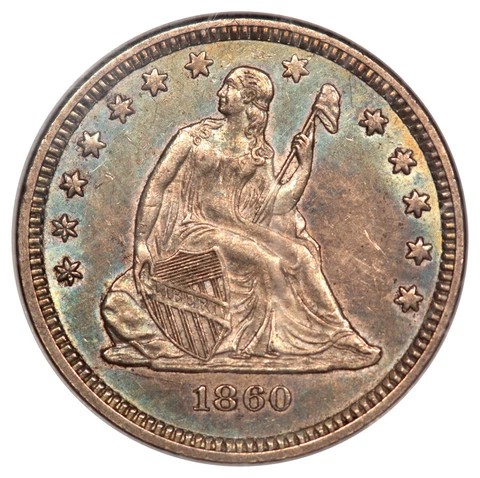 1860-O No Motto Seated Liberty Quarter 25C NGC AU58 Cover