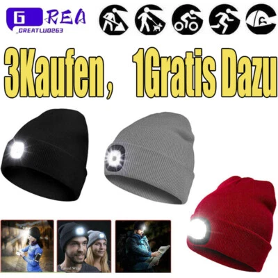 LED Mütze mit Licht Beleuchtete Mütze Aufladbar USB Unisex Wärmer Strickmütze DE
