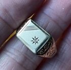  Vintage 1990 9ct Gold Signet Ring With Illusion Set Diamond, Embossed Shoulders