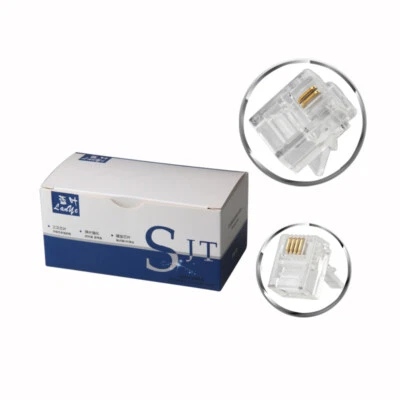 100 Pcs RJ11 Crimp Plug 6P4C Broadband/ADSL/Telephone CAT3 Modular Connectors - Image 1 of 4