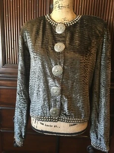 Double D Ranch Gray Velvet Nailhead Jacket w/ Cross Detail Size M Medium - Picture 1 of 12