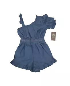 Girls Short Sleeve Romper Blue Chambray Size 5 - Picture 1 of 9