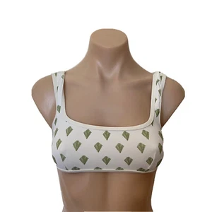 Zulu & Zephyr Women’s Bikini Top Size 6 White Green Square Straight Bandeau Swim - Picture 1 of 9
