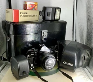 MINT Canon A-1 35mm SLR Camera Body+ FD 50mm f/1.8 + POWER WINDER + LARGE BUNDLE - Picture 1 of 11