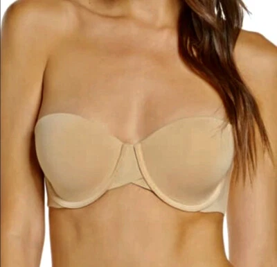 CALVIN KLEIN Lightly Lined Strapless Convertible Molded Cup Nude Bra Womens 32D - Image 1 of 4