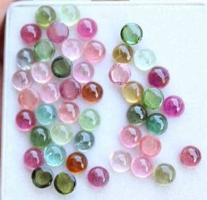 Natural Multi Tourmaline Round Cabochon Loose Gemstone Lot 5 MM 30.70 CT 46 Pic - Picture 1 of 3