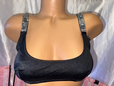 Traje de baño Victorias Secret con correa brillante Top Tulum Scoop grande negro Foto 1 de 3