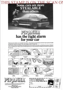 'PIRANHA' Motor Vehicle Car Alarms ADVERT : Original 1989 Print Ad 705/41 - Picture 1 of 1