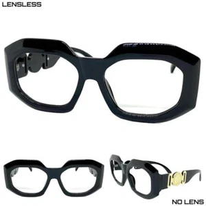 Oversized Retro Large Thick Square Black Lensless Eye Glasses Frame Only NO Lens - Picture 1 of 6