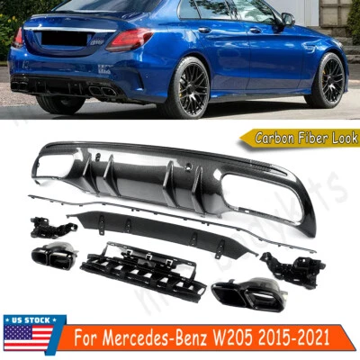 Rear Diffuser+Exhaust Tips For Mercedes Benz W205 Sedan 2015-2021 C63 Style Foto 1 de 4