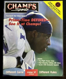 Catalogo sportivo Champs vintage inverno 1997 con coperchio Deion Sanders *RARO* - Foto 1 di 4