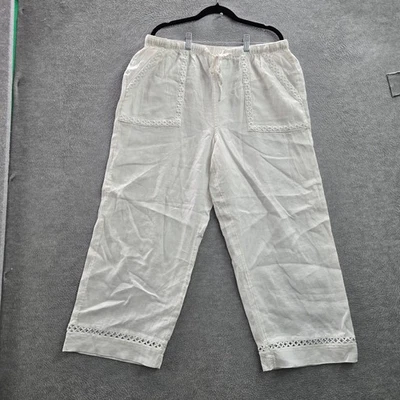 Pantalones Joie Mujer XL Blanco Lino Bordados al Tobillo 26" Entrepierna Foto 1 de 4