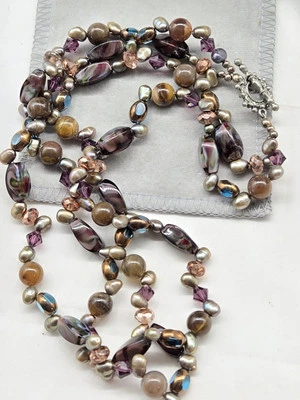 Gargantilla artesanal collar cuentas de vidrio checo cuentas de vidrio azul con acabado de cobre... Foto 1 de 3