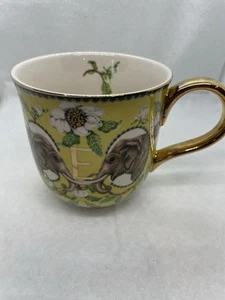 Anthropologie Lou Rota Natur Elefant Monogramm Kaffeebecher - E gelb grün - Bild 1 von 8