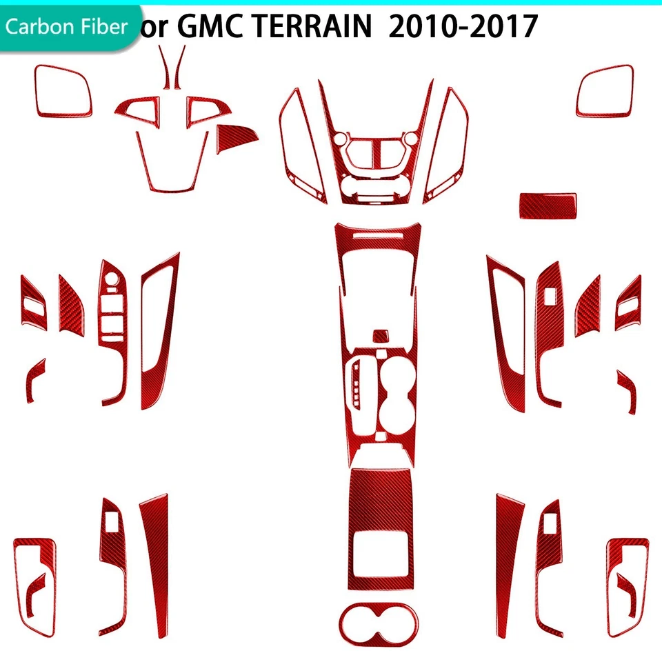 Kits de molduras interiores completos de fibra de carbono roja de 38 piezas para GMC Terrain Equinox 2010-2017 Foto 1 de 4