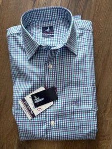 Johnnie-O West Coast Prep Button Up Shirt Mens M Check Blue Purple Seafoam NWT - Picture 1 of 3