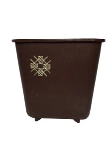 Vtg Max Klein Inc Brown Footed Waste Paper/Garbage Can Geometric Design MCM - Picture 1 of 16