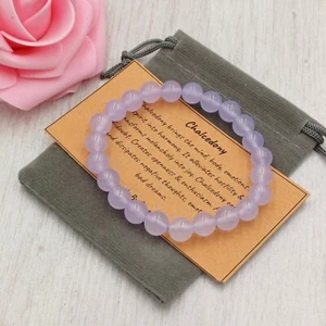 CHALCEDONY Bracelet Stretch Fit Handmade + Gift Bag & Card Crystal Gemstone 8mm - Picture 1 of 5