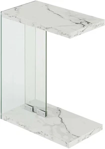 Moderner Sofatisch Möbel Beistell Akzent Weiß Glasimitat Marmor C Form Neu - Bild 1 von 3