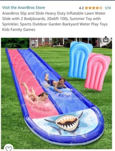 Inflatable Lawn Water Slip Slide 20'Lx6'W Sprinkler 2 Bodyboards Heavy Duty NEW - Picture 1 of 6