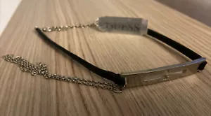 NEW WITH TAGS Guess Chocker Cross Necklace Black Silver Chain - Picture 1 of 4