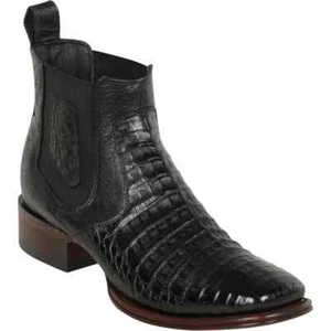 Los Altos Negro Caimán COCODRILO Vientre Botines Puntera Cuadrada D 82BV8205 - Imagen 1 de 6