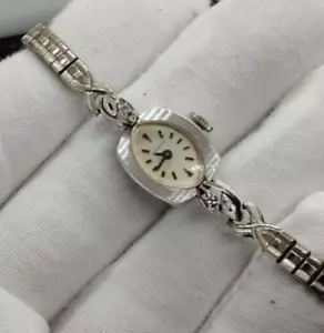 Vintage 14K White Gold Longines Ladies Watch With Diamonds - Picture 1 of 11