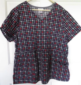 Scrubstar Womens Medical Top Size XL Gray Black Pink Houndstooth Look Pockets - Picture 1 of 8