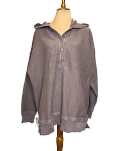 Aerie Brown Ribbed Oversized Hoodie With Button Placket Womens M - Picture 1 of 5