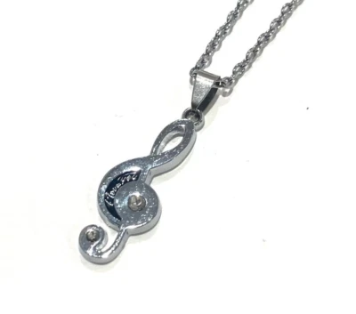 Musical Treble Clef Note "I Love You" Stainless Steel Pendant Chain 20" Necklace - Image 1 of 2