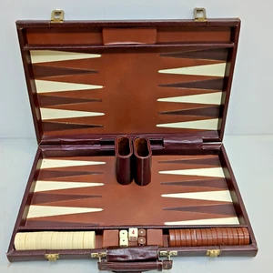 Vintage Bakelite Caramel And Cream Backgammon Set 18.5" X 23.5 " Suitcase Board - Picture 1 of 10