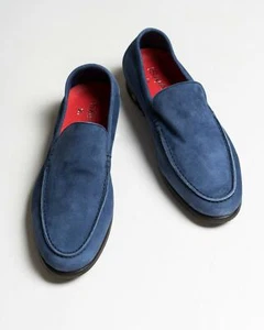 Isaia Nuevo en Caja $695 Cuero de Gamuza Azul Sin Cordones Mocasines Zapatos 40.5 eu 7.5 EE. UU. - Imagen 1 de 7