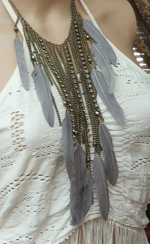 VETEMENTS VENDITA! Catena vintage in piuma grigia piuma e collana strass mozzafiato!!! JE39